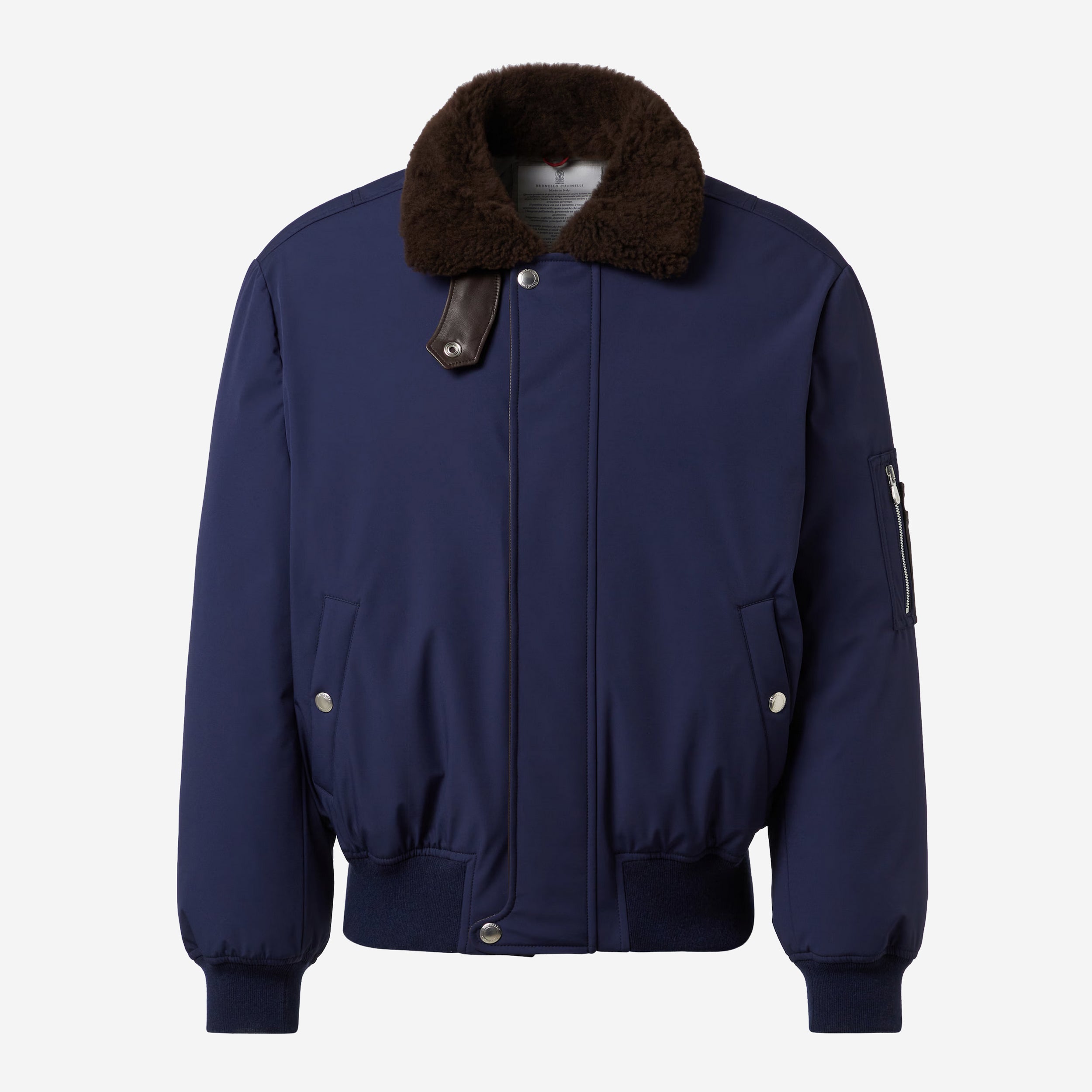 Brunello Cucinelli Stretch Bonded Nylon Down Shearling-Lined Collar Jacket