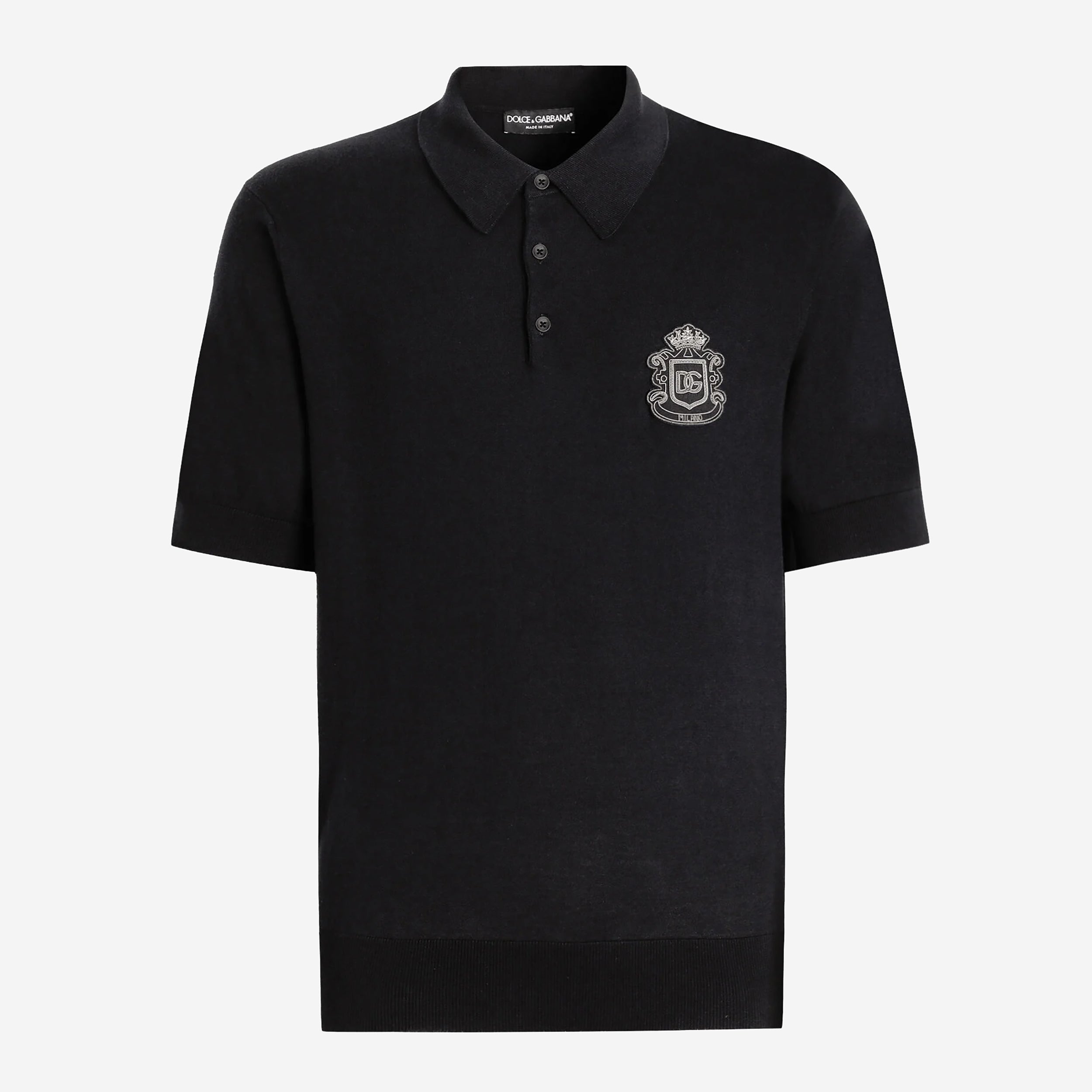 Dolce & Gabbana Heraldic Patch Cotton Knitwear Polo Shirt